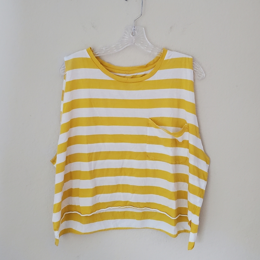 Aerie Real Soft Yellow & White Striped Pocket Tank